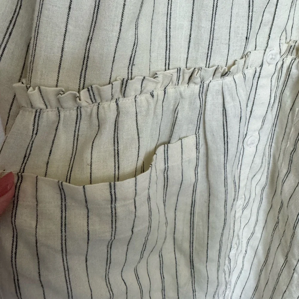 Emerson Fry Jasmine Button Dress. Ivory hemp stripe organic. Size Large. - Picture 6 of 8